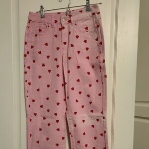 Free Shein Pink Jeans with red hearts